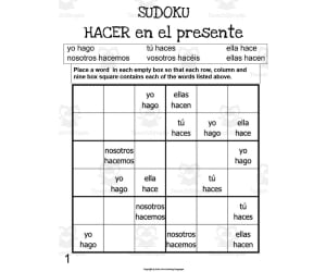 Spanish: Verb HACER Present Tense Sudoku
