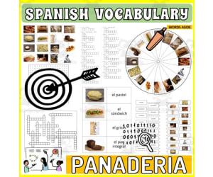 Spanish Vocabulary Flash Cards Crossword Wordsearch Anagram BAKERY