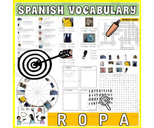 Spanish Vocabulary Flash Cards Crossword Wordsearch Anagram CLOTHES