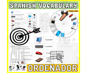 Spanish Vocabulary Flash Cards Crossword Wordsearch Anagram COMPUTER