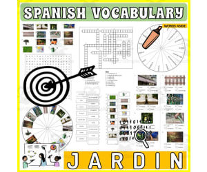 Spanish Vocabulary Flash Cards Crossword Wordsearch Anagram GARDEN