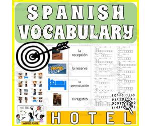 Spanish Vocabulary Flash Cards Crossword Wordsearch Anagram HOTEL