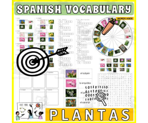 Spanish Vocabulary Flash Cards Crossword Wordsearch Anagram PLANTS
