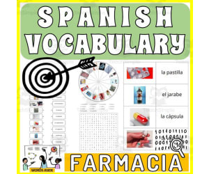 Spanish Vocabulary Flash Crossword Wordsearch Anagram PHARMACY