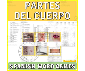 Spanish Word Games | Crossword Wordsearch Anagram | BODY PARTS