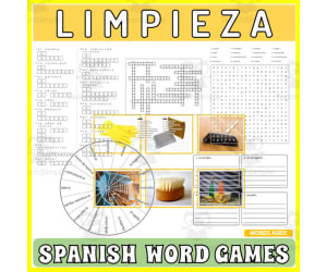 Spanish Word Games | Crossword Wordsearch Anagram | CLEANING
