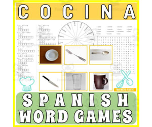 Spanish Word Games | Crossword Wordsearch Anagram | KITCHEN