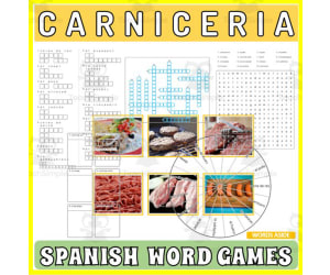 Spanish Word Games | Crossword Wordsearch Anagram | MEAT MARKET