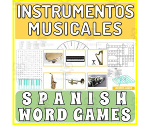 Spanish Word Games | Crossword Wordsearch Anagram | MUSIC