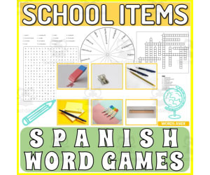 Spanish Word Games | Crossword Wordsearch Anagram | SCHOOL ITEMS