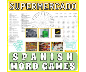 Spanish Word Games | Crossword Wordsearch Anagram | SUPERMARKET