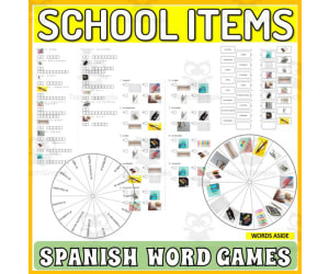 Spanish Word Puzzles Crossword Wordsearch Anagram SCHOOL ITEMS