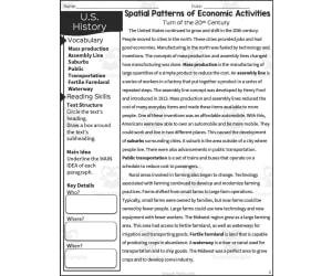 Spatial Patterns of Economic Activities: Turn of the 20th Century Reading Packet