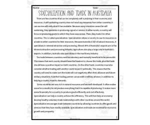 Specialization and Trade in Australia Reading Packet