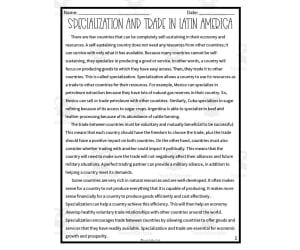 Specialization and Trade in Latin America Reading Packet