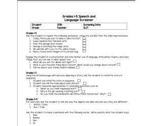 Speech and Language Screener - Grades 1-5