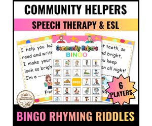 Speech Therapy Community Helpers Bingo Riddles - ELA, ESL, Career Day