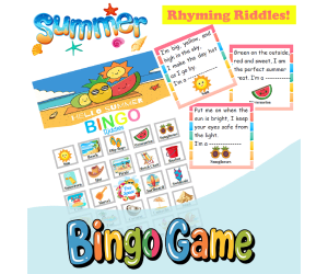 Speech Therapy Summer Bingo Riddles - ELA Games - End of The Year