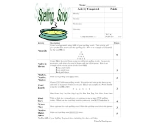Spelling Soup Primary Daily Worksheet
