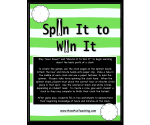 Spin It to Win It Telling Time Activity