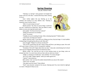 Spring Cleaning Reading Comprehension Worksheet