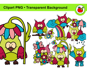 Spring Clipart – Owl Clipart, Flower Clipart, cute Owl PNG