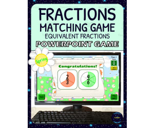 Spring Equivalent Fractions Matching Game Activity - Digital - Fraction Circles with Symbols