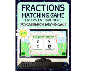 Spring Equivalent Fractions Matching Game Activity - Digital - Fraction Symbols