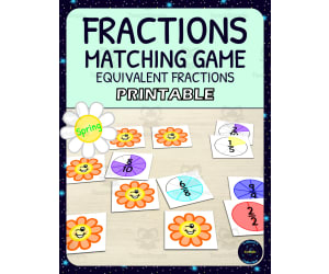 Spring Equivalent Fractions Matching Game Activity - Printable