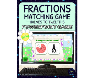 Spring Fractions Matching Game Activity - 1/2s to 1/12s - Digital - Fraction Circles and Symbols