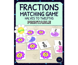 Spring Fractions Matching Game Activity - 1/2s to 1/12s - Printable