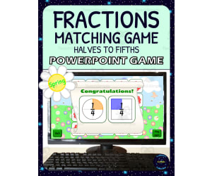 Spring Fractions Matching Game Activity - 1/2s to 1/5s - Digital - Fraction Circles and Squares with Symbols
