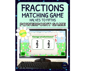 Spring Fractions Matching Game Activity - 1/2s to 1/5s - Digital - Fraction Symbols