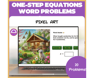 Spring One Step Equations Word Problems Pixel Art and Task Cards