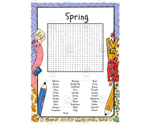 Spring word search puzzle worksheet activity