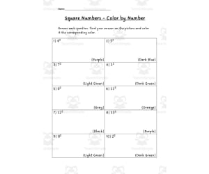 Square Numbers Color by Number Activity (US)