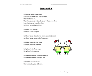 Starts With K Reading Comprehension Worksheet