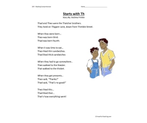 Starts With TH Reading Comprehension Worksheet
