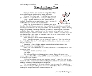 Stay At Home Cow Reading Comprehension Worksheet