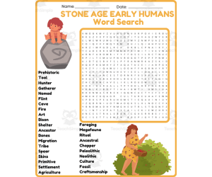 STONE AGE EARLY HUMANS Word Search Puzzle Worksheet Activity - Prehist