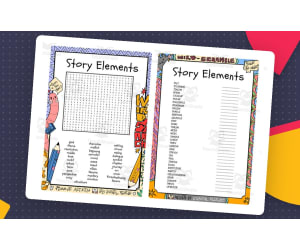 Story Elements Words word search & scramble