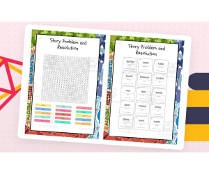 Story Problem and Resolution word search, scramble and crossword puzzl