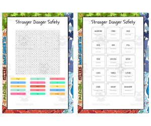 Stranger Danger Safety word search, scramble and crossword puzzle