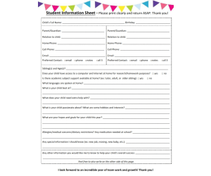 Student Info for Parents to Fill Out