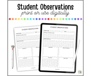Student Observations Template, Classroom Observations, Special Ed