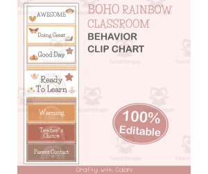 Student's Behavior Chart in Boho Rainbow Theme - 100% Editable