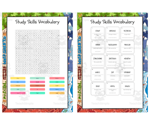 Study Skills Vocabulary word search, scramble and crossword puzzle