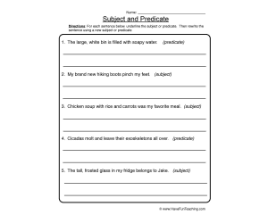 Subject Predicate New Sentences Worksheet
