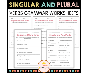 Subject Singular and Plural Verbs Grammar Worksheet for Grade 1, 2, 3