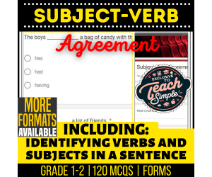 Subject-Verb Agreement Practice Questions - Grades 1-2 Grammar (Forms)